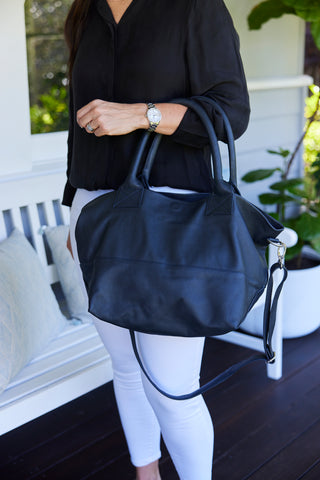 Paris French Navy Leather Tote Bag