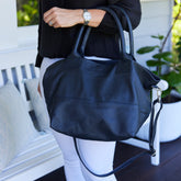 Paris French Navy Leather Tote Bag