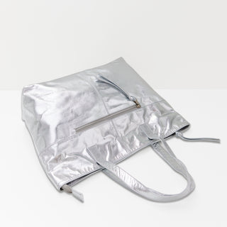 Toronto Silver Leather Tote Bag