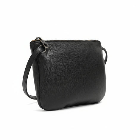 Mini Florence Pebbled Black Leather Crossbody Wallet