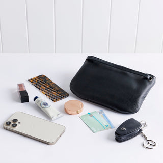 Mini Florence Leather Crossbody wallet showing what its inside