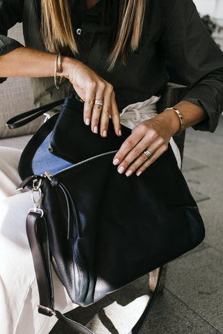 Singapore French Navy Leather Crossbody Bag