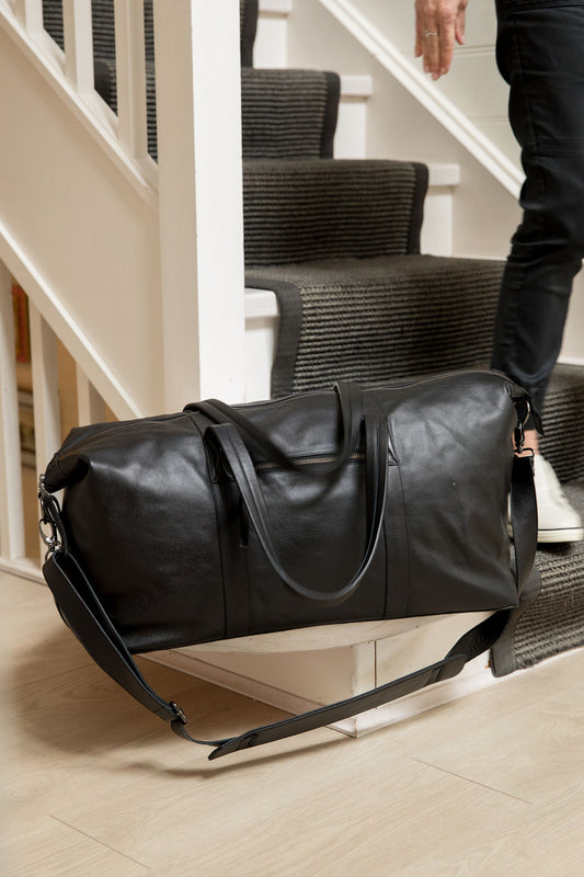 Sorrento Black Smooth Leather Weekender - Sale