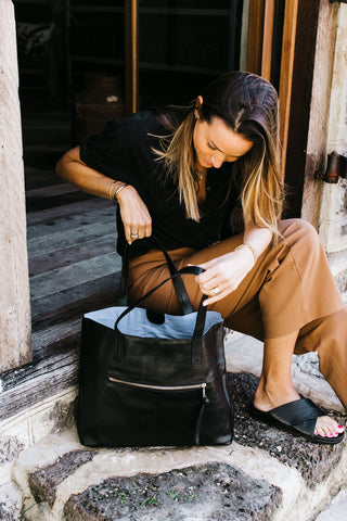 New York Black Leather Tote Bag
