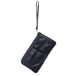 Hanging image of Berlin leather clutch wallet in smooth black
