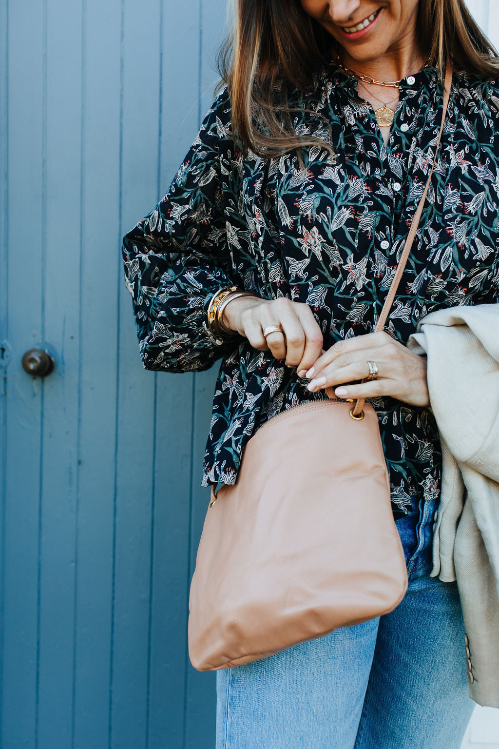 Florence Leather Crossbody Bag - Blush