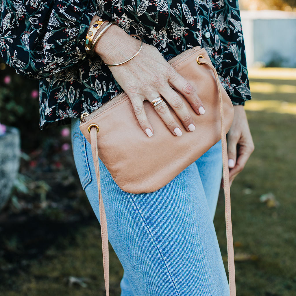 Mini Florence Blush Leather Crossbody Wallet