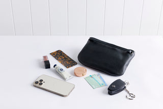 Mini Florence Smooth Black Leather Crossbody Wallet