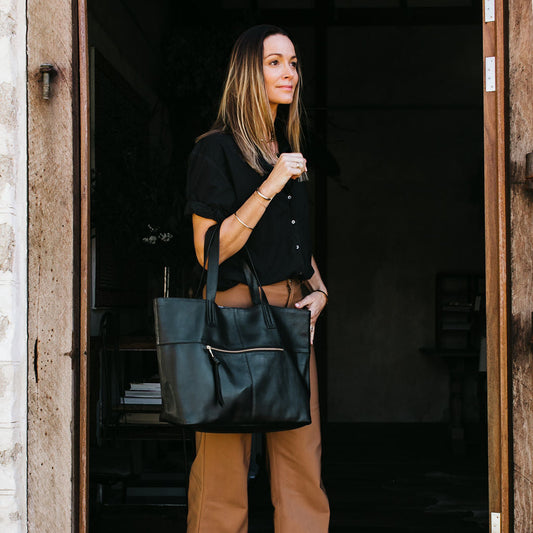 New York Black Leather Tote Bag