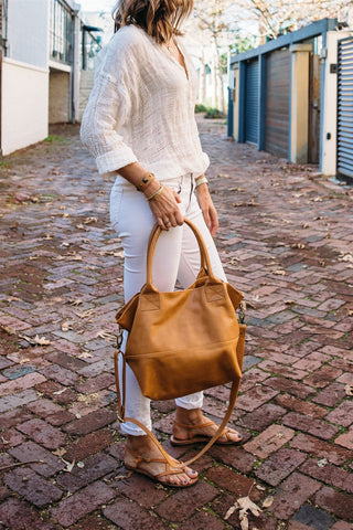 Paris Caramel Leather Tote Bag