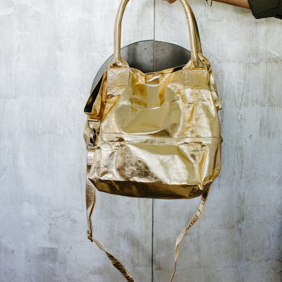 Paris Gold Leather Tote Bag - Before