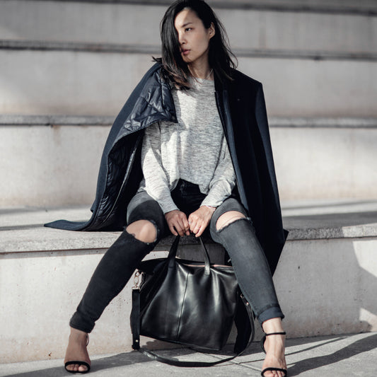 Rome Black Leather Tote Bag