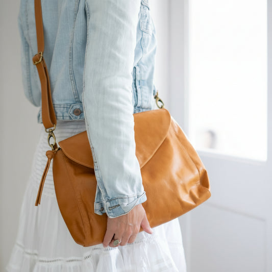 Singapore Caramel Leather Crossbody Bag