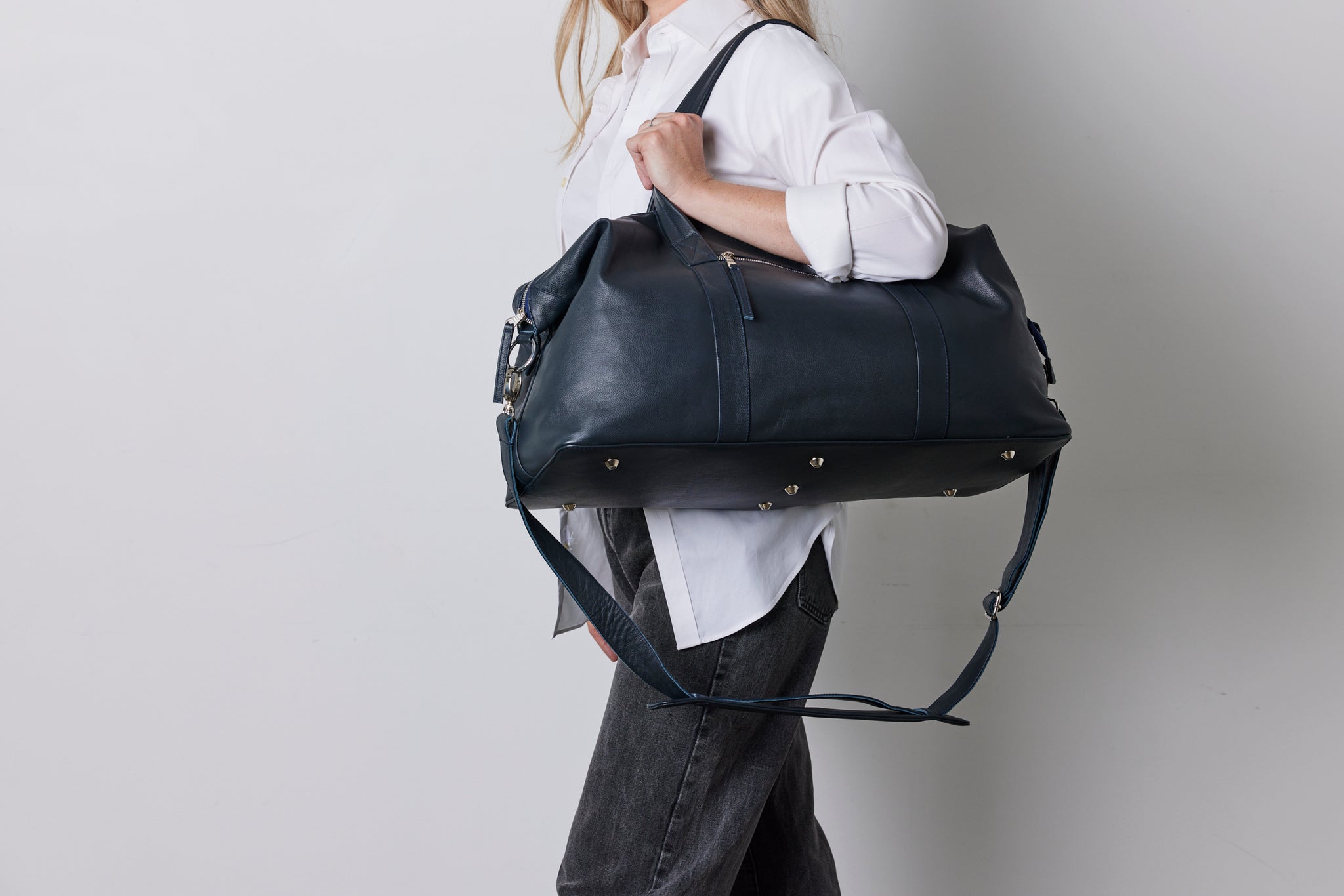 Sorrento Leather Weekender - French Navy