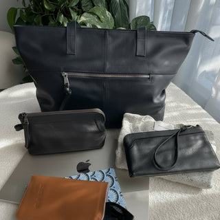 Toronto French Navy Leather Tote Bag