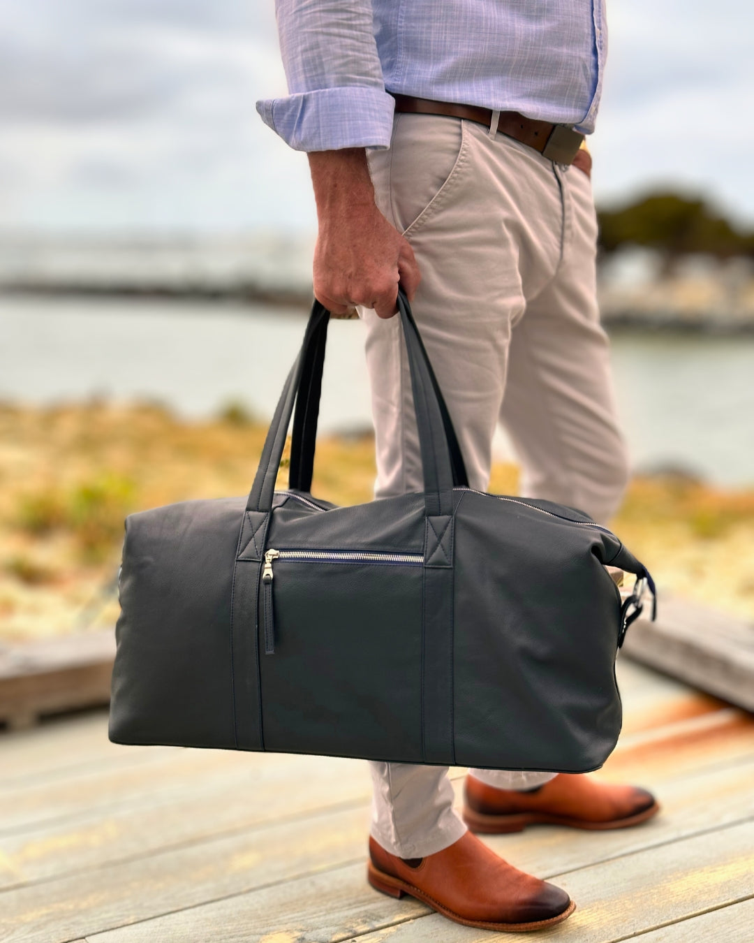 Sorrento Leather Weekender - French Navy
