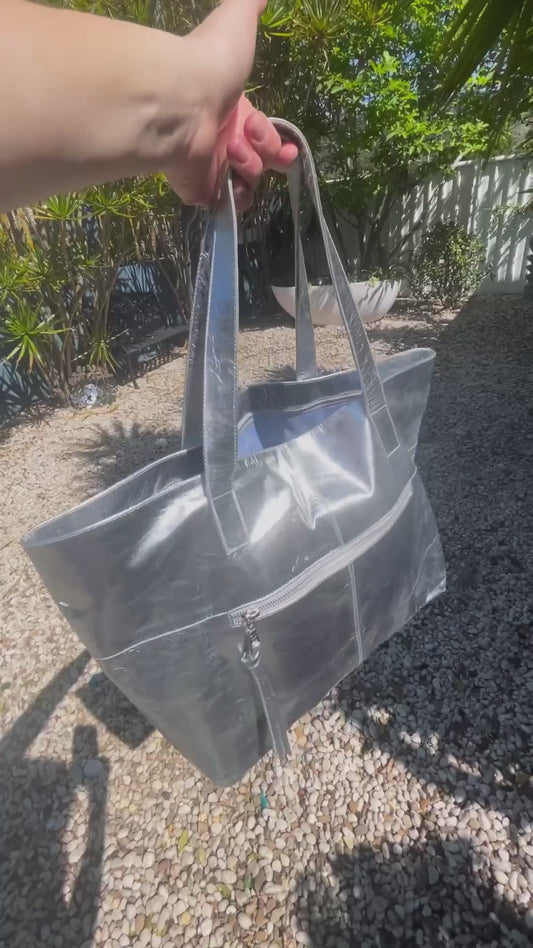 Toronto Silver Leather Tote Bag