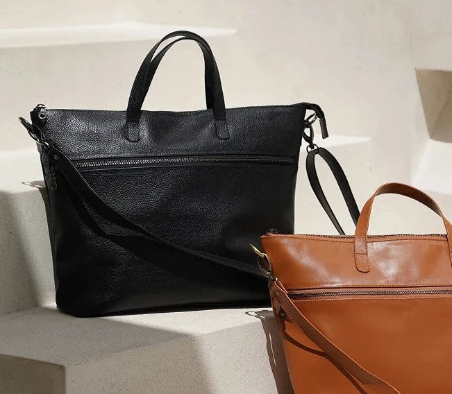 Rome Black Leather Tote Bag