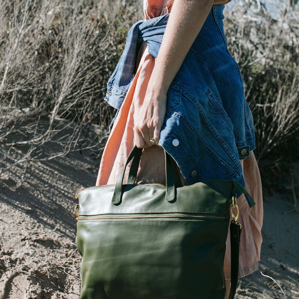 Rome Leather Tote Bag - Army