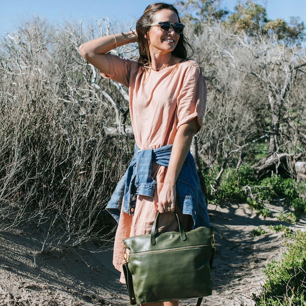 Rome Leather Tote Bag - Army