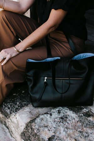 New York Leather Tote Bag - Black