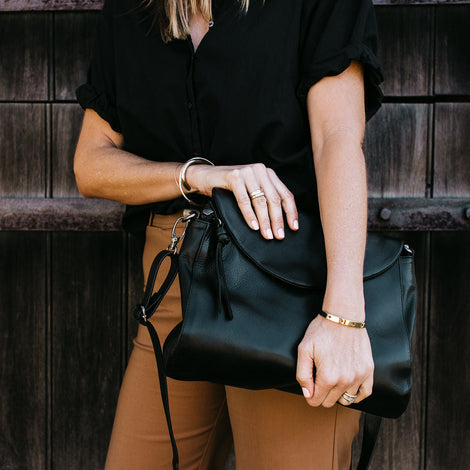 Singapore Black Leather Crossbody Bag