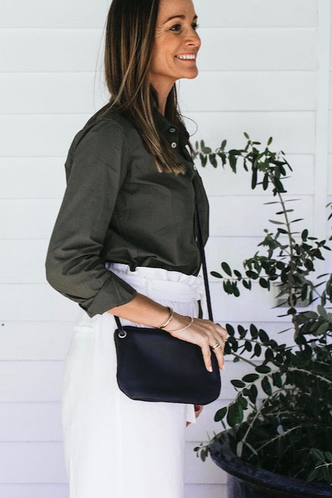 Mini Florence French Navy Leather Crossbody Wallet