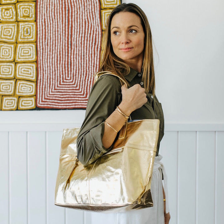 New York Leather Tote Bag - Gold