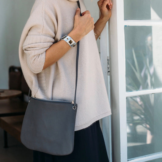 Florence Grey Leather Crossbody Bag