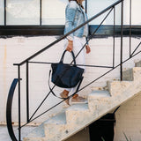 Paris French Navy Leather Tote Bag