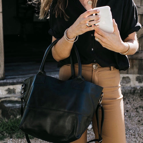 Paris Leather Tote Bag - Black