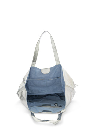 Toronto Leather Tote Bag - Silver